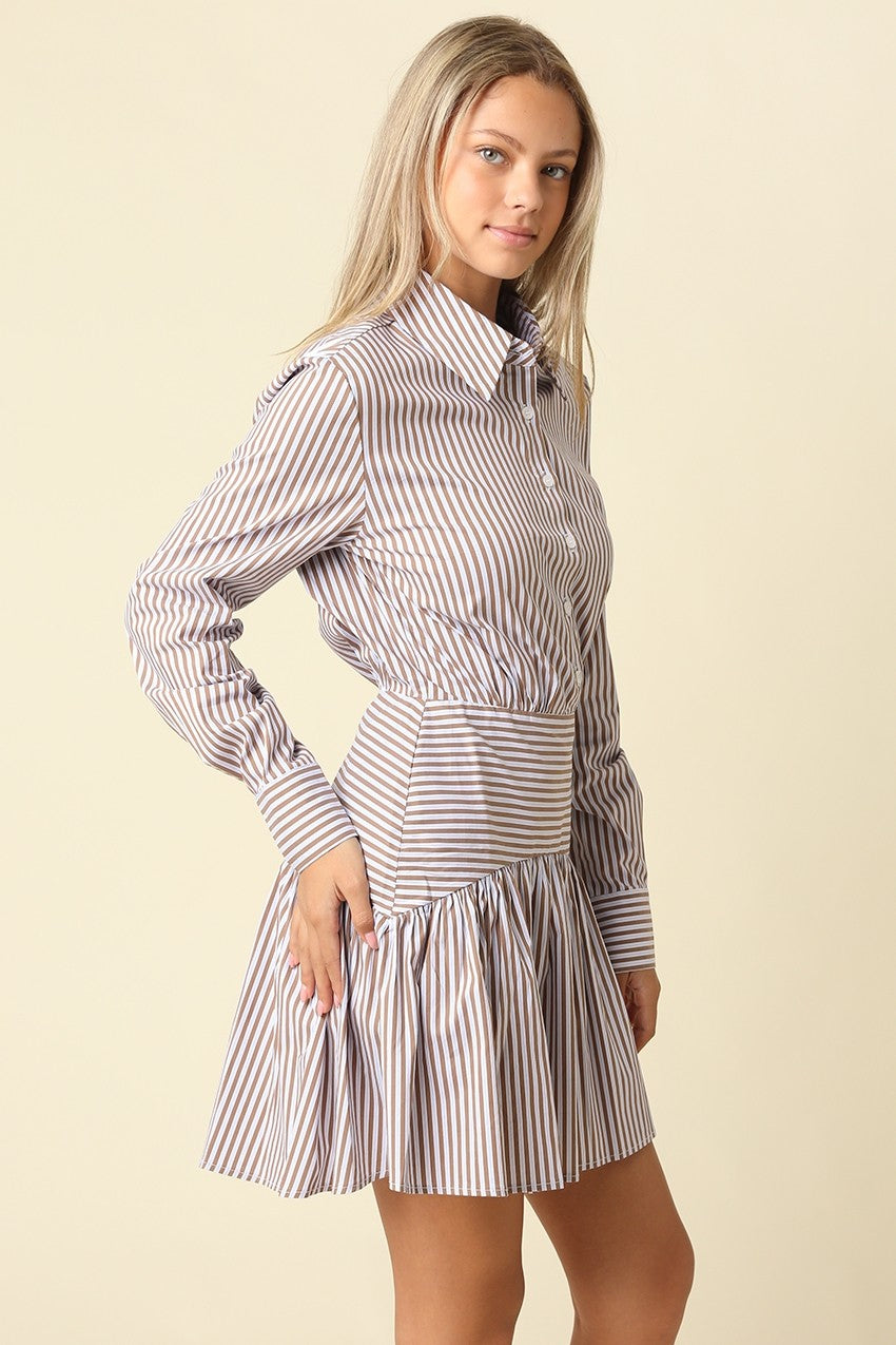 Ayra Striped Drop Waist Shirt Dress