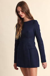 Boat Neck Long Sleeve Slim Fit-in Mini Dress