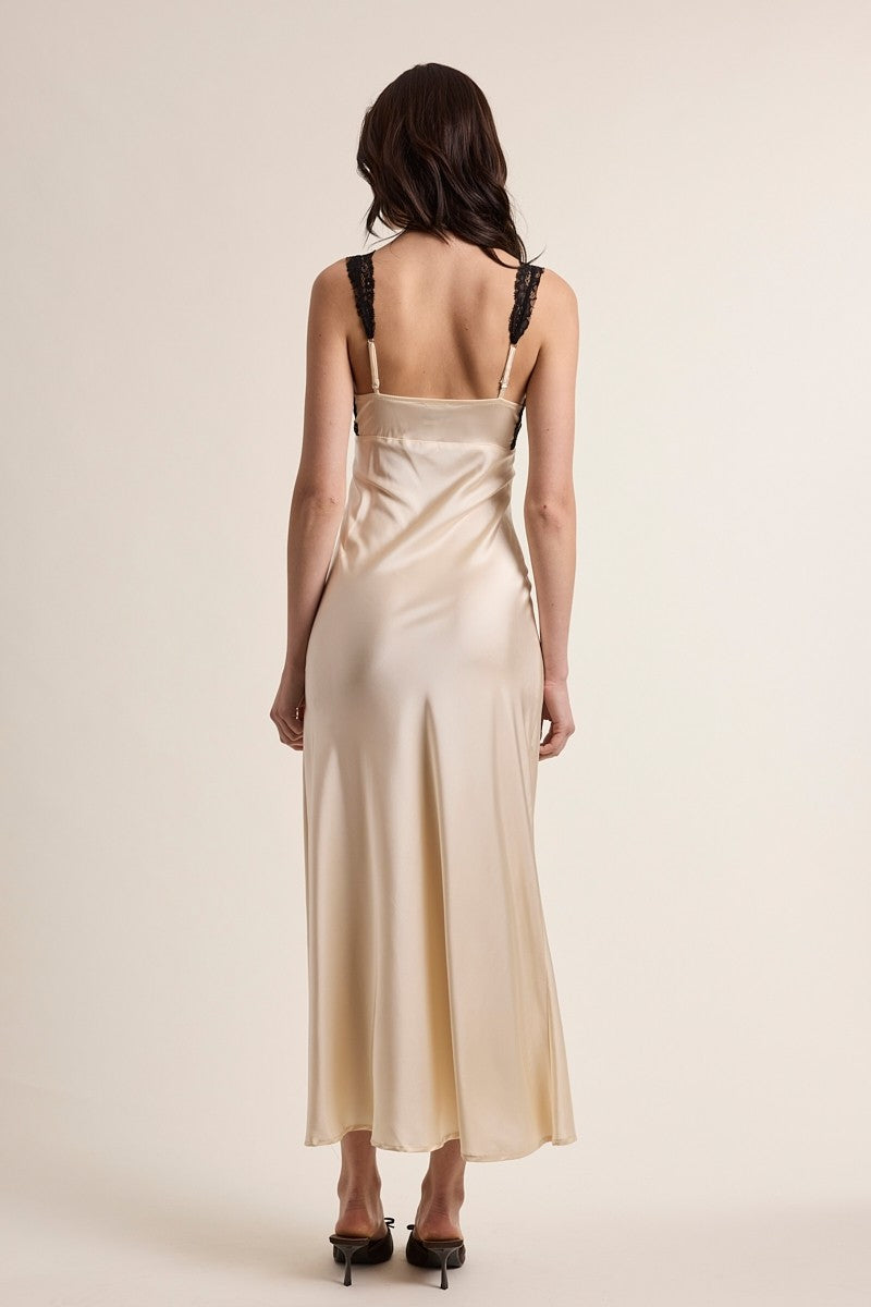 Satin Sleeveless Side Slit Fit-in Midi Dress