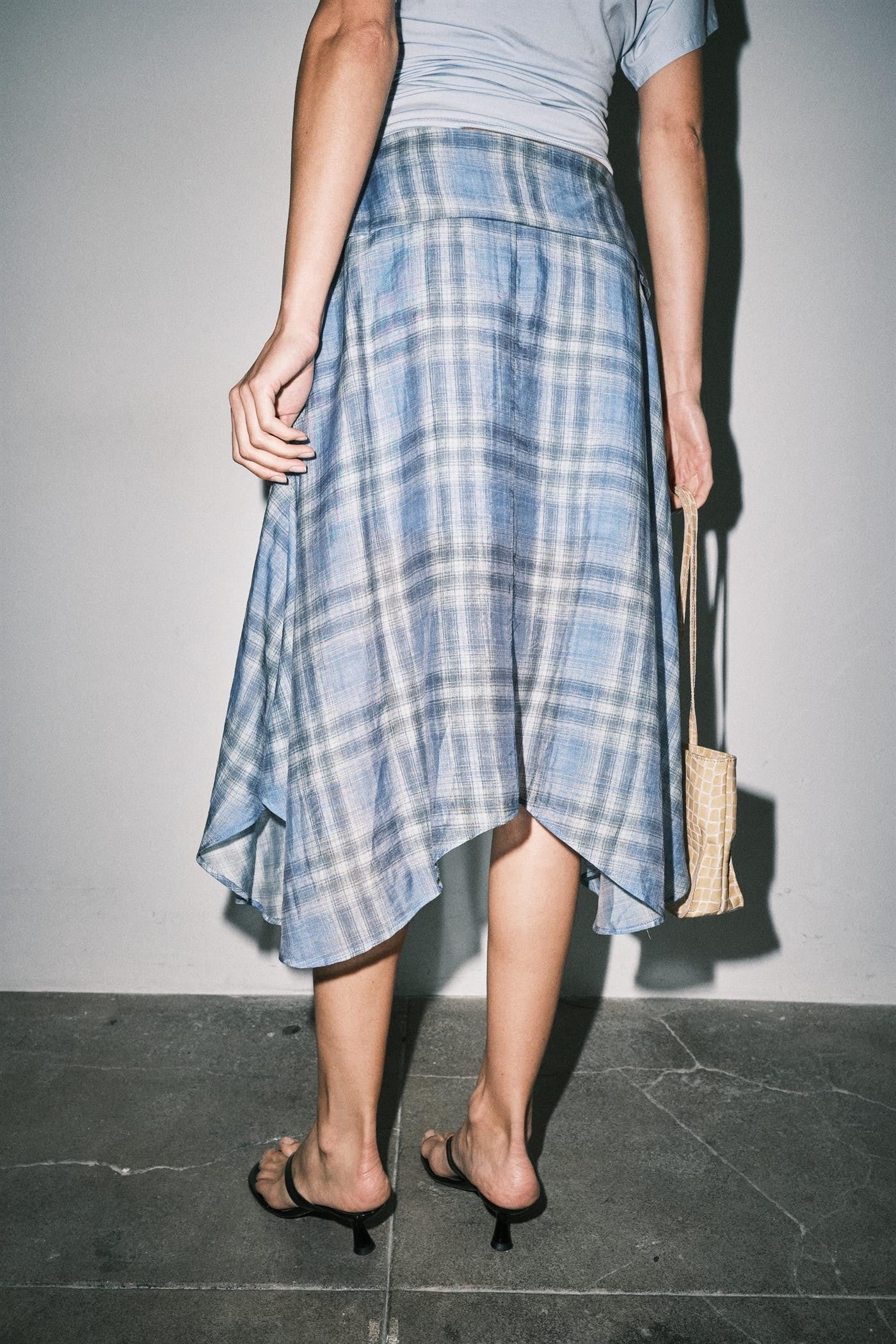 Emily Plaid Linen Wrap Asymmetric Midi Skirt