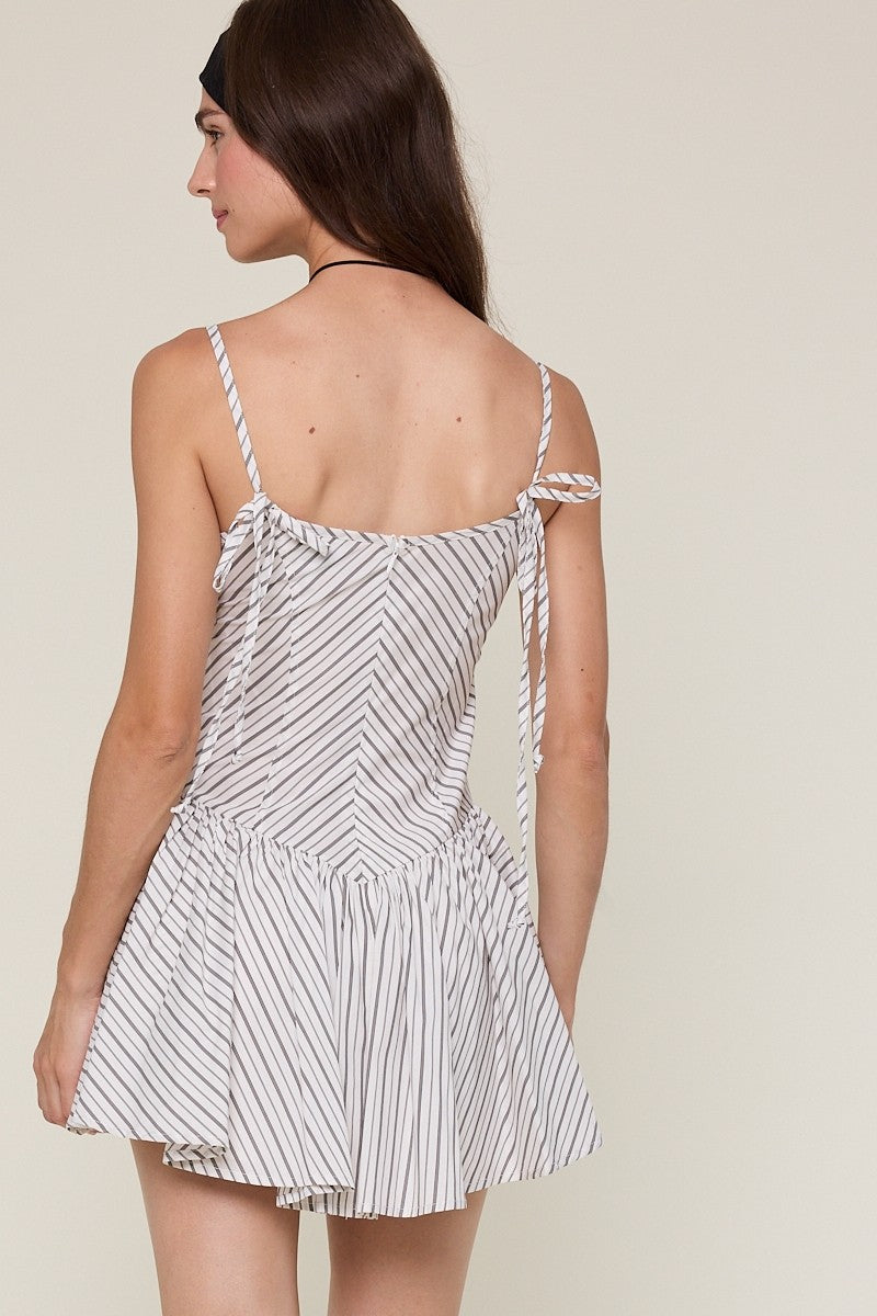 Black Striped Tie Strap Casual Fit & flare Mini Dress