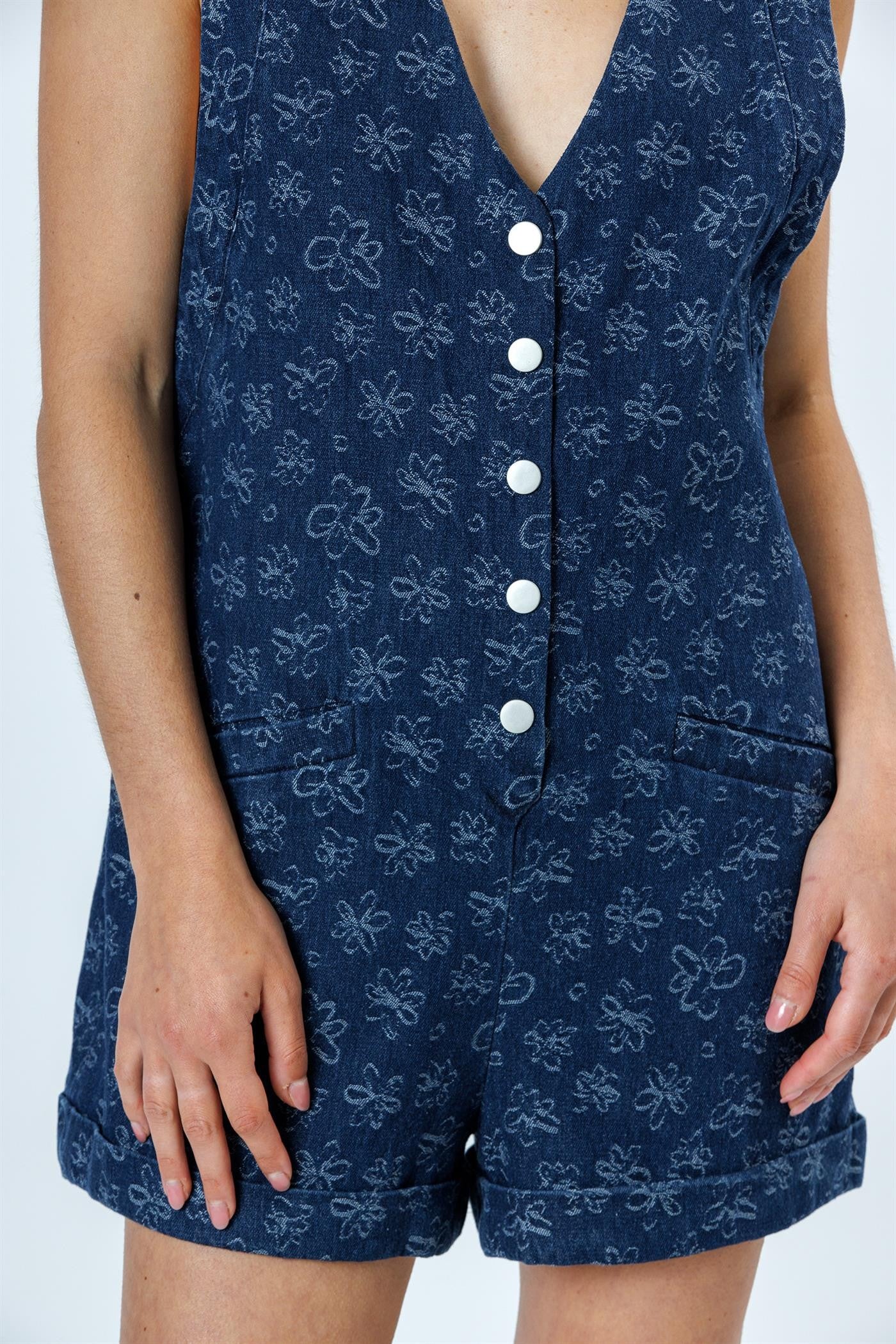 Denim Floral Romper