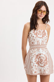Ivy Mantra Pattern Tile Border Mini Dress