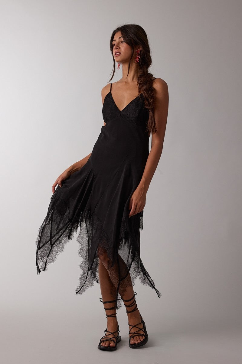 High-low Lace Down V-neck Open Back Midi Dress