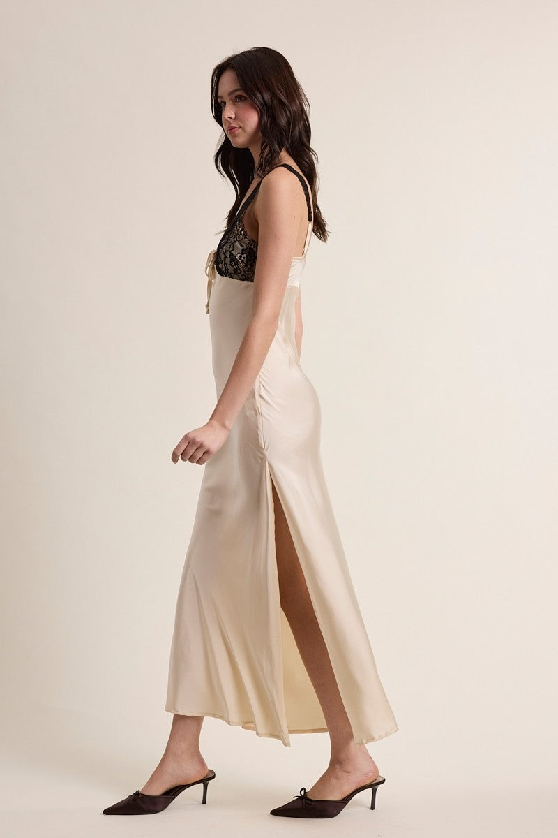 Satin Sleeveless Side Slit Fit-in Midi Dress