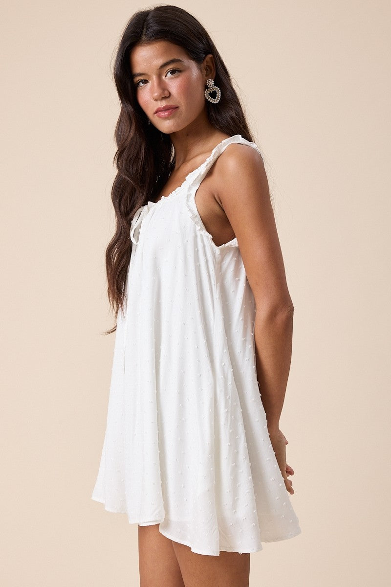 Lovely Clip Dot Print Front Tie Swing Mini Dress