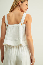 White Stitch Detailed Sleeveless Top