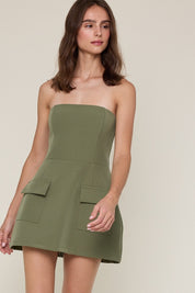 Matcha Front Pocket A-line Tube Mini Dress