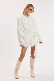 Crinkle Chiffon Shoulder Pad Ruffle Mini Dress