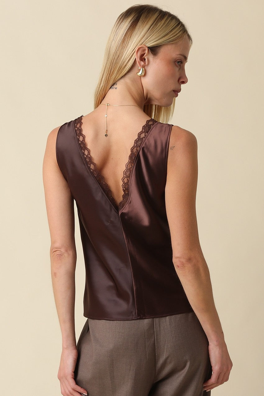 Noir Lace Trim Satin Tank