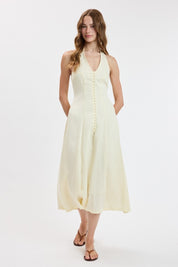 Halter Tie Soft Color Fit&flare Midi Dress