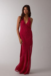 Halter Tie Neck Open Back Waist Tie Maxi Dress