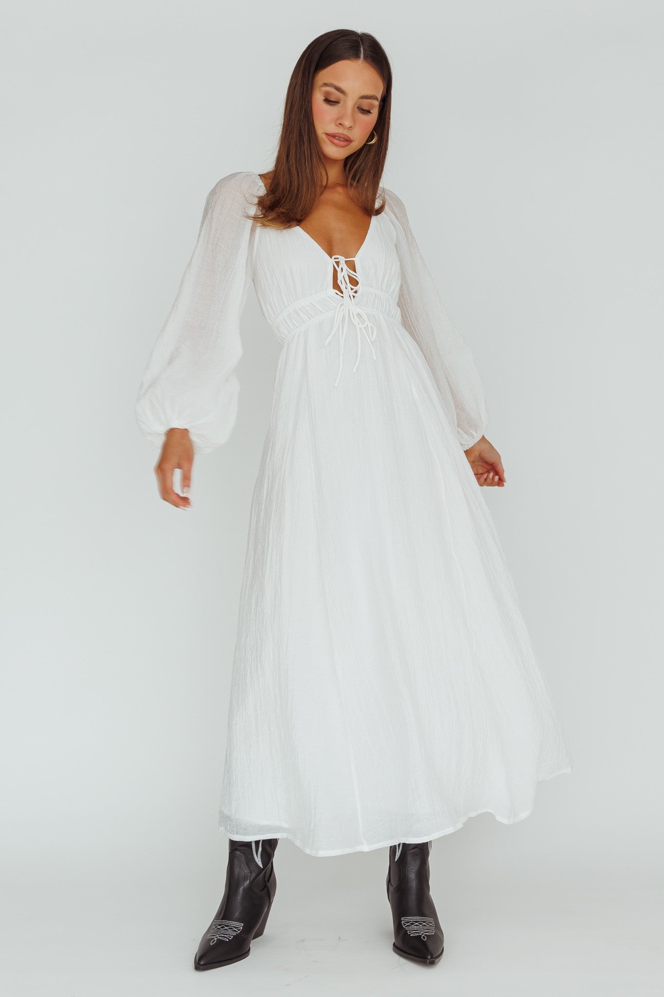 Lined Long Balloon Sleeve Maxi Dress   | Collective Request 