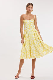 Yellow Floral Sleeveless Underwire Long Midi Dress