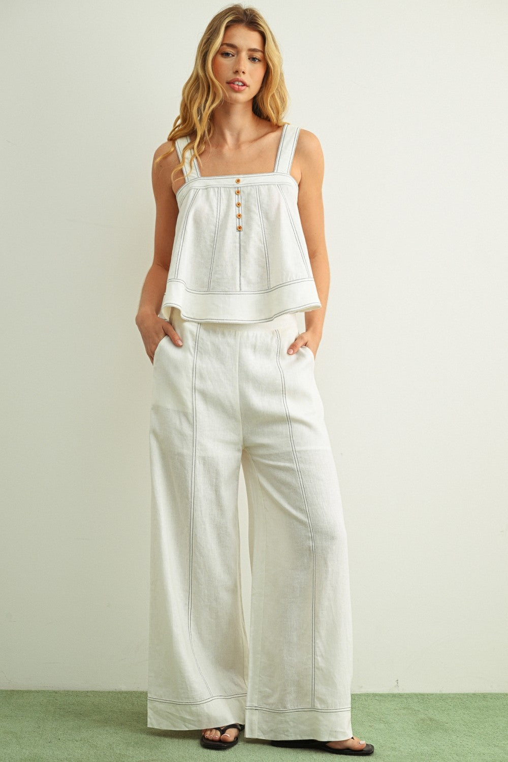 White Stitch Detailed Sleeveless Top