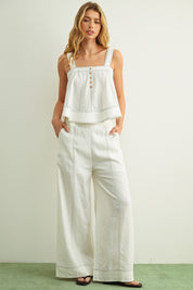 White Stitch Detailed Sleeveless Top