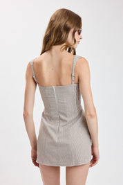 Gingham Checker Wide Strap Plain Mini Dress
