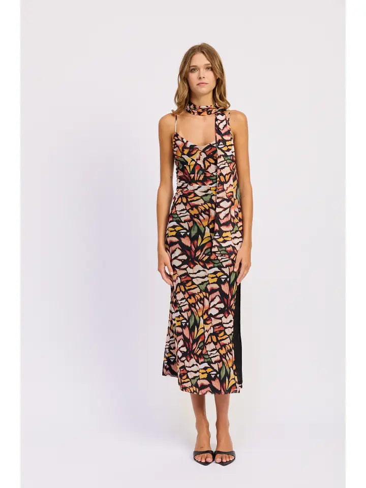 Butterfly Maxi Mesh Dress With Scarf Detail