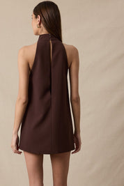 Chocolate Turtle Neck Cutout Plain Mini Dress
