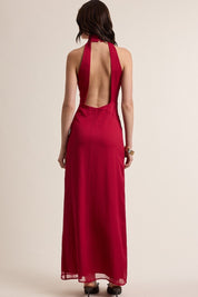 Mesh Scarf Point Cut Out Cocktail Maxi Dress