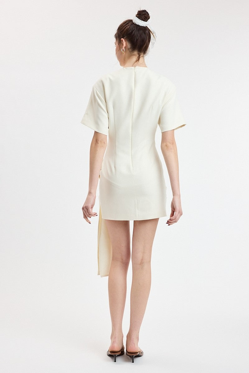 Cream Padded Shoulder Mini Dress