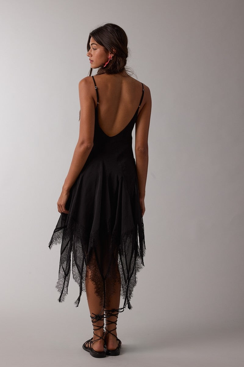 High-low Lace Down V-neck Open Back Midi Dress