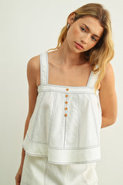 White Stitch Detailed Sleeveless Top