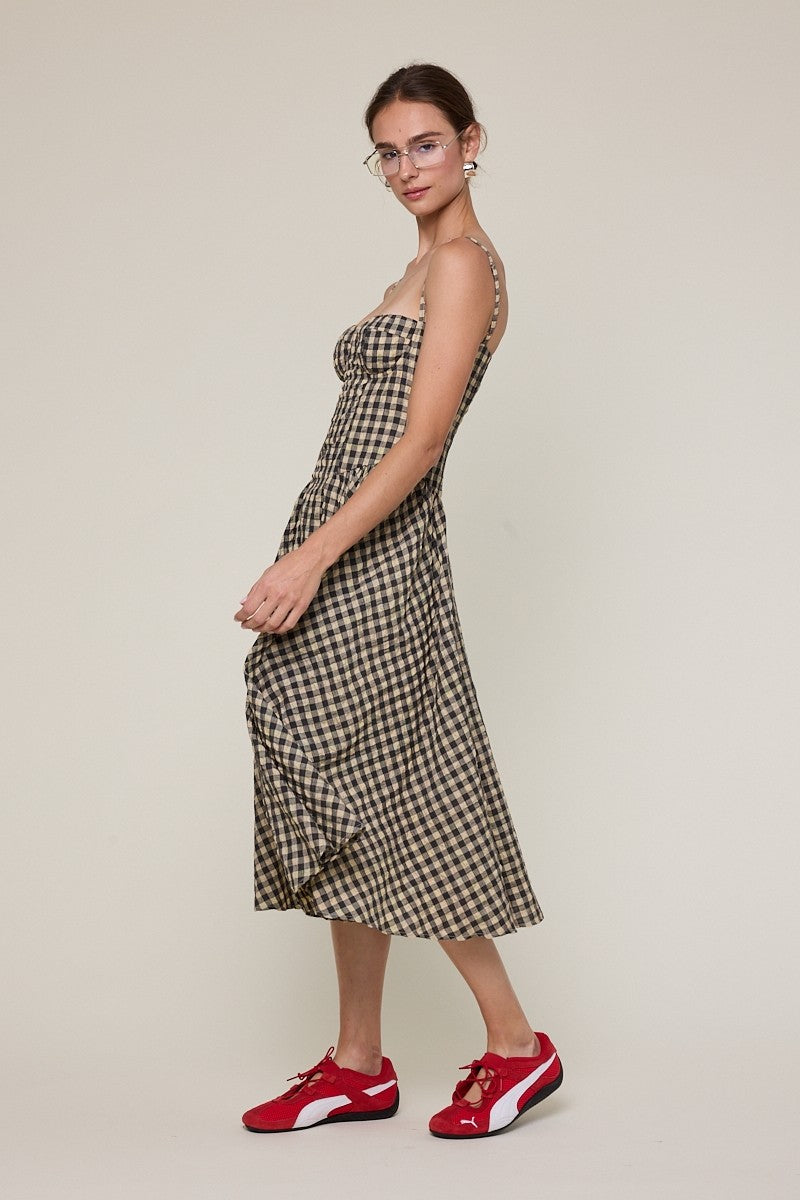 Checker Underwire Sleeveless Long Midi Dress