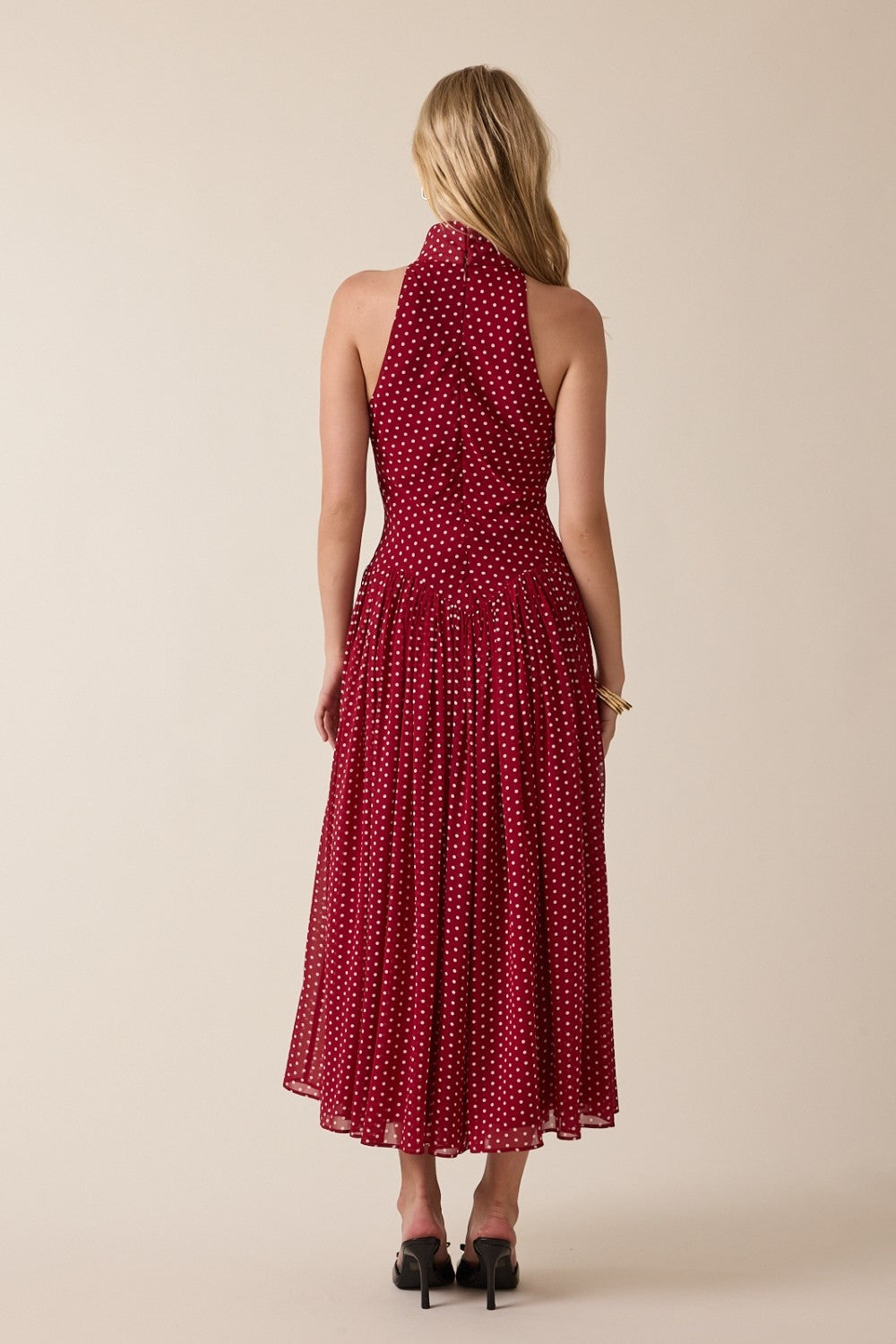 Ditsy Polka Dot Mock Neck Fit & flare Midi Dress