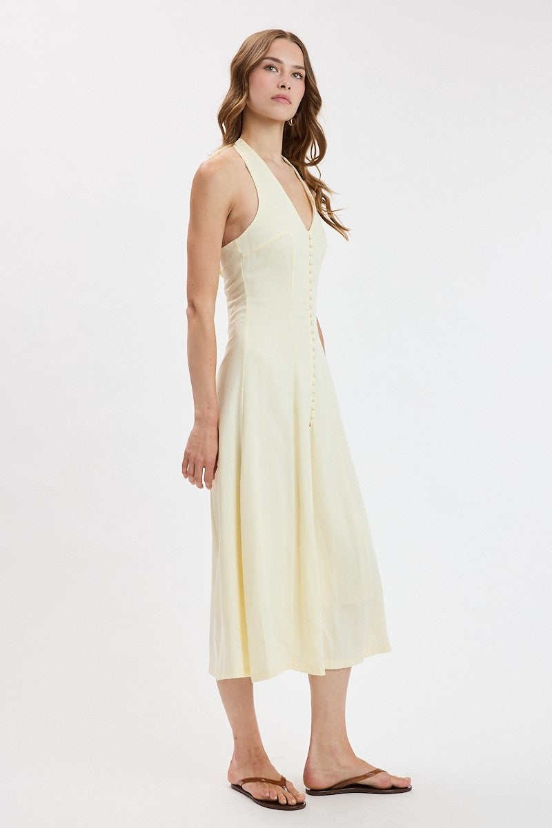 Halter Tie Soft Color Fit&flare Midi Dress