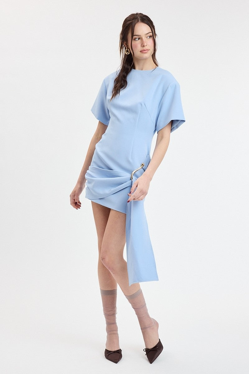Blue Padded Shoulder Mini Dress