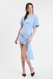 Blue Padded Shoulder Mini Dress