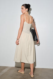 Anna Jersey Bodice Poplin Skirt Gathered Midi Dress