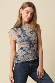 Mia Floral One Shoulder Mesh Top