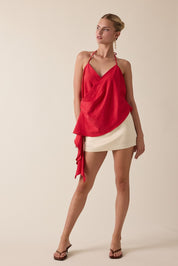 Texture Halter Open Back Ruffle Detail Wrapped Top