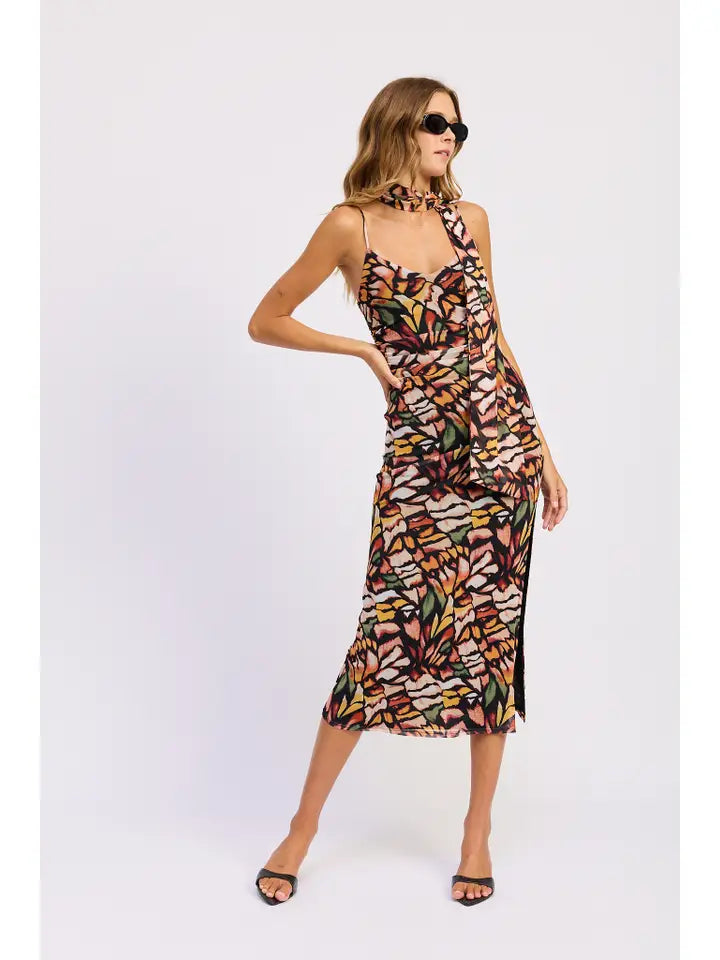 Butterfly Maxi Mesh Dress With Scarf Detail