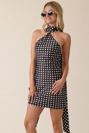 Stain Polka Dot Long Scarf Bias Cut Mini Dress