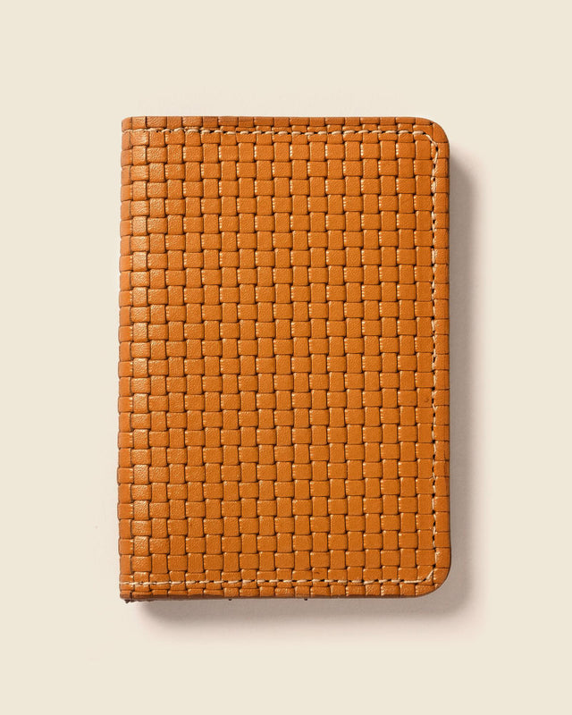 RFID Compact Bifold Wallet - Tan woven emboss