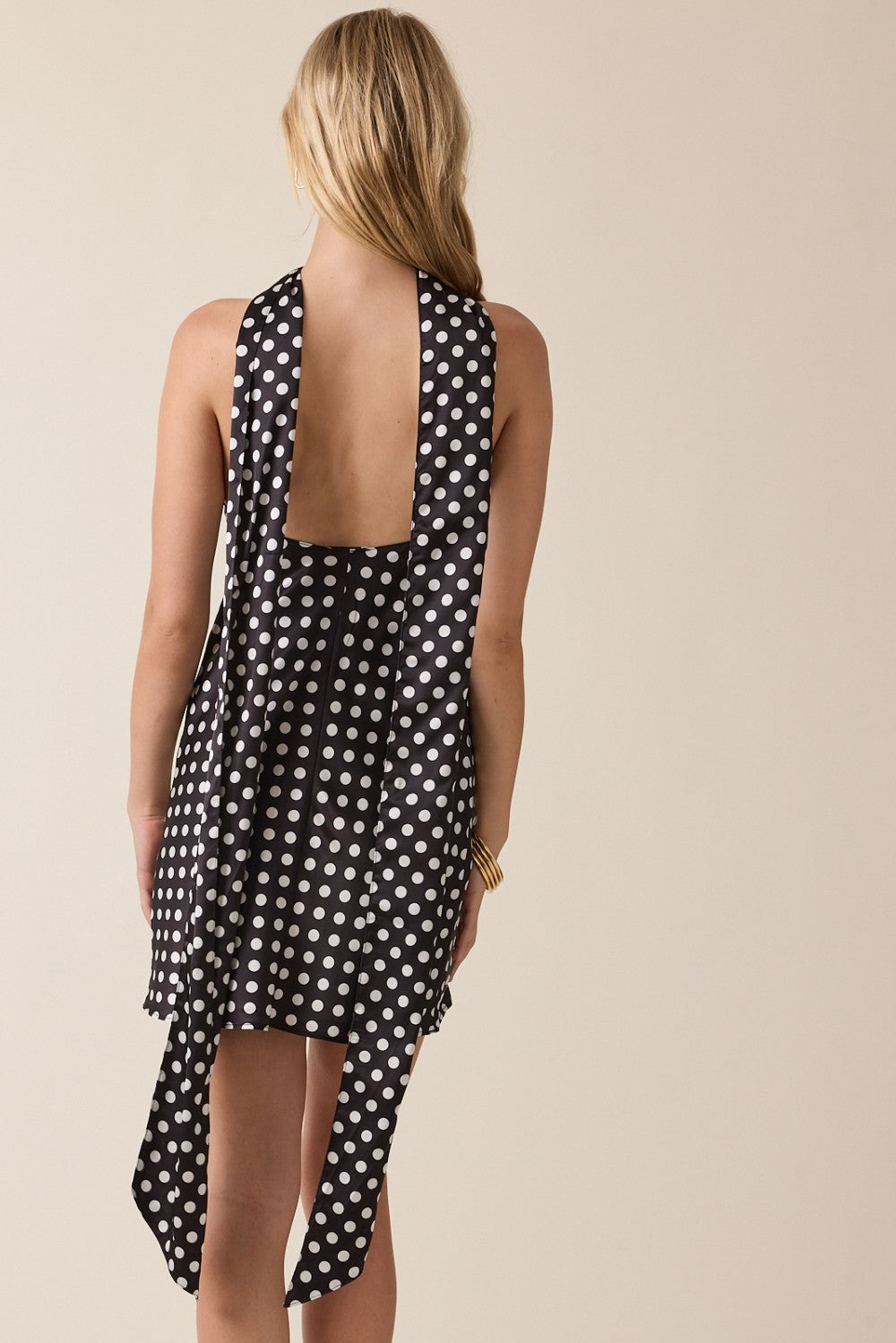 Stain Polka Dot Long Scarf Bias Cut Mini Dress