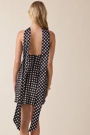 Stain Polka Dot Long Scarf Bias Cut Mini Dress
