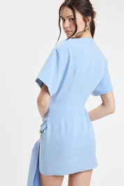Blue Padded Shoulder Mini Dress