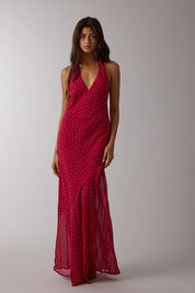 Halter Tie Neck Open Back Waist Tie Maxi Dress