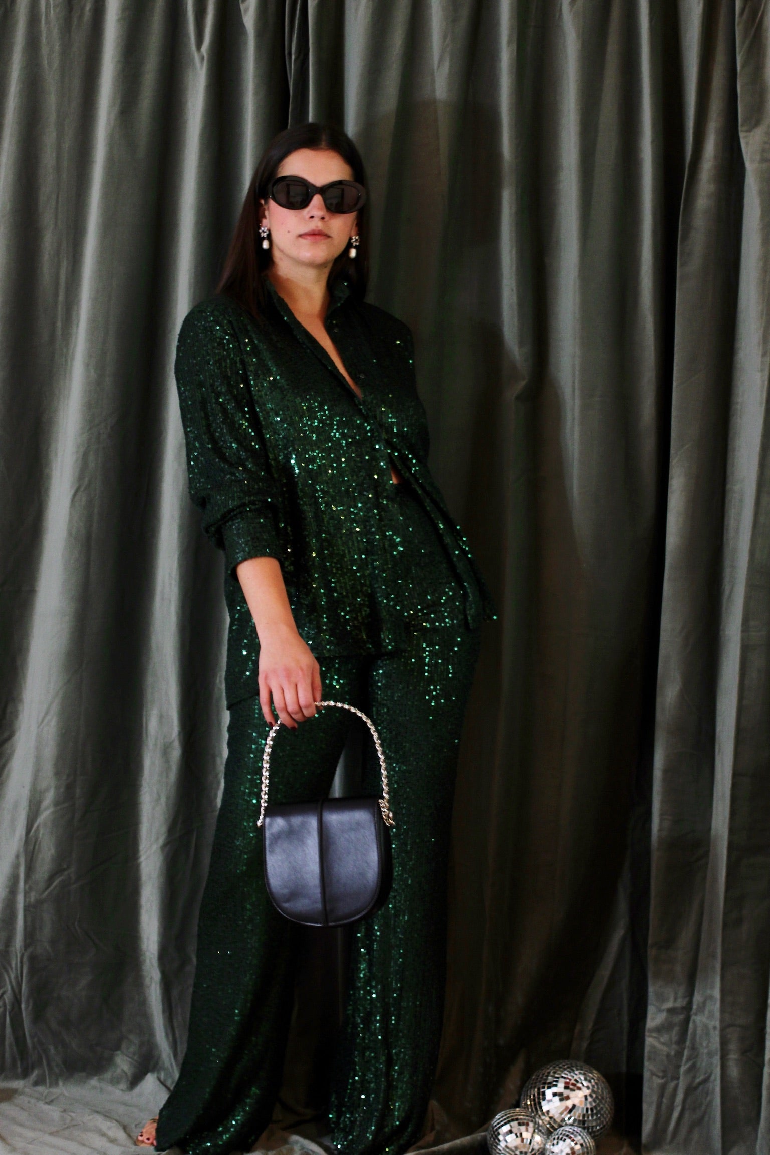 Green Sequin Button Down shirt & Flare Pants | Collective Request 