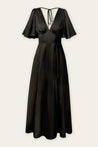 Black Satin Flutter Sleeve Plunging Maxi Dress | Collective Request 