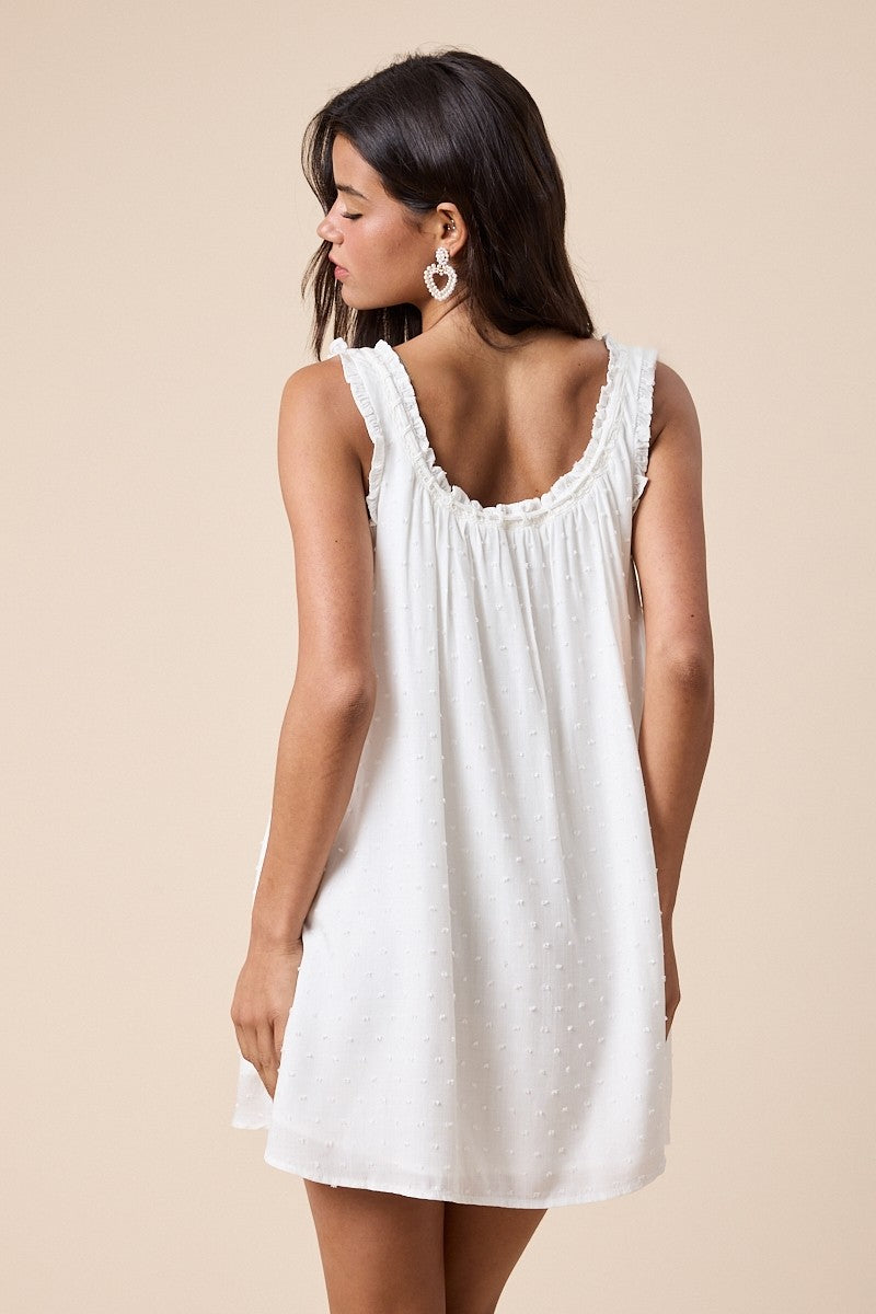 Lovely Clip Dot Print Front Tie Swing Mini Dress