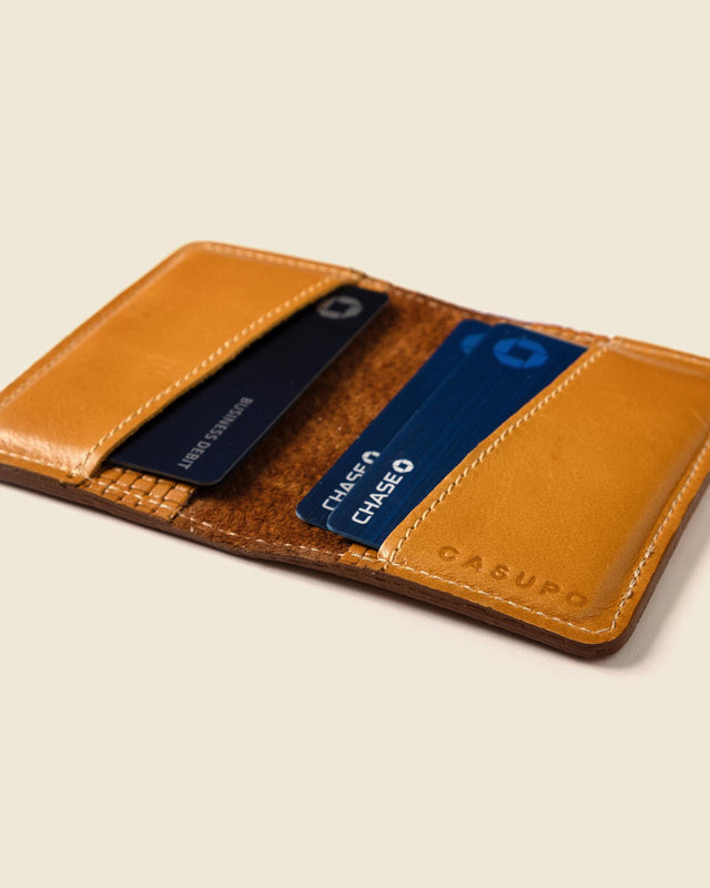 RFID Compact Bifold Wallet - Tan woven emboss