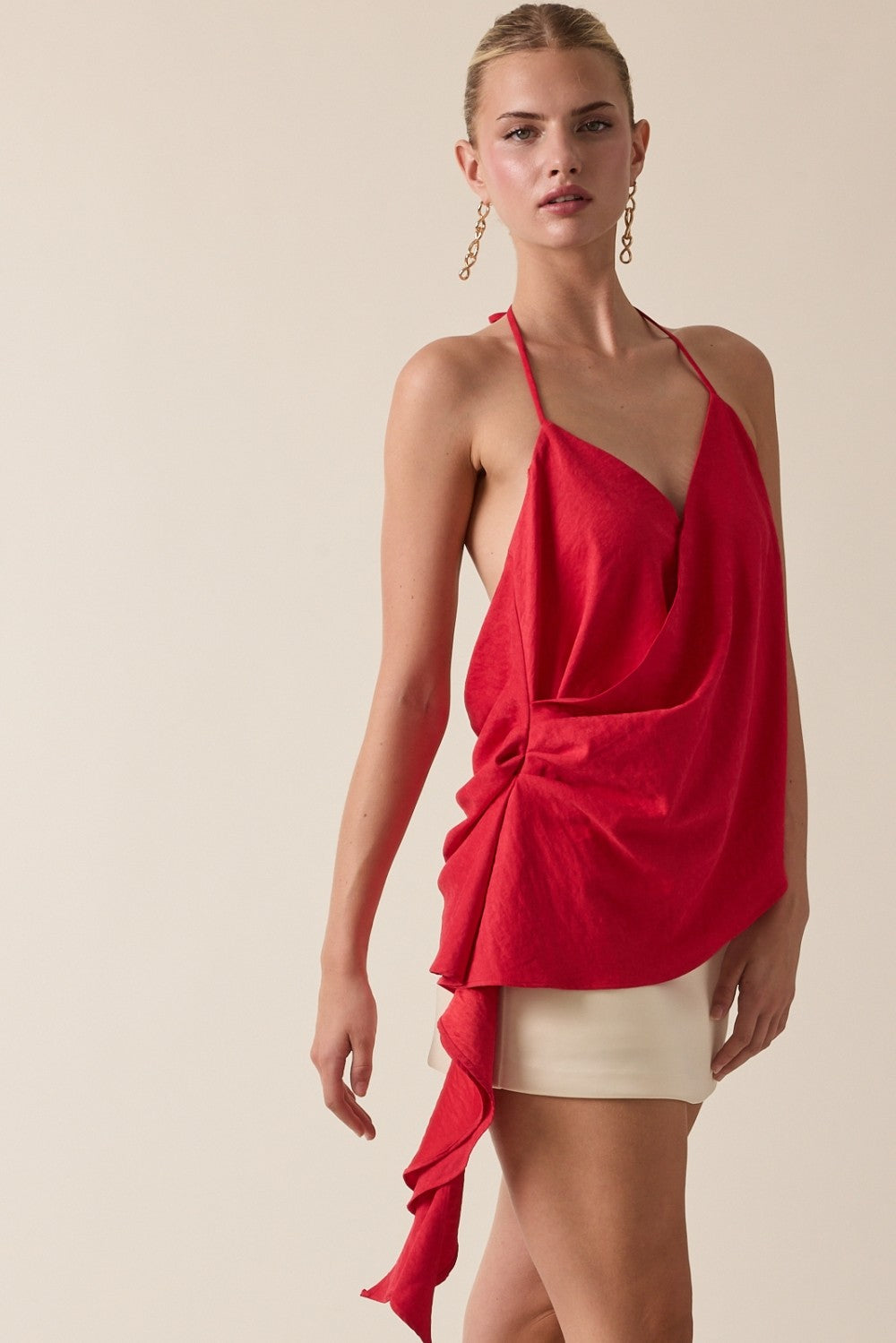 Texture Halter Open Back Ruffle Detail Wrapped Top