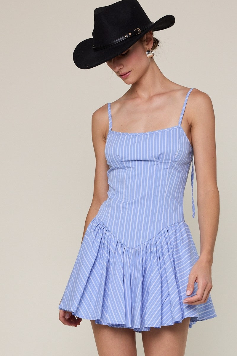Blue Striped Tie Strap Casual Fit & flare Mini Dress