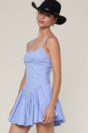 Blue Striped Tie Strap Casual Fit & flare Mini Dress