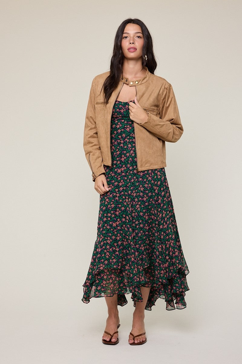 Night Ditsy High-low Ruffle Down Midi Dress